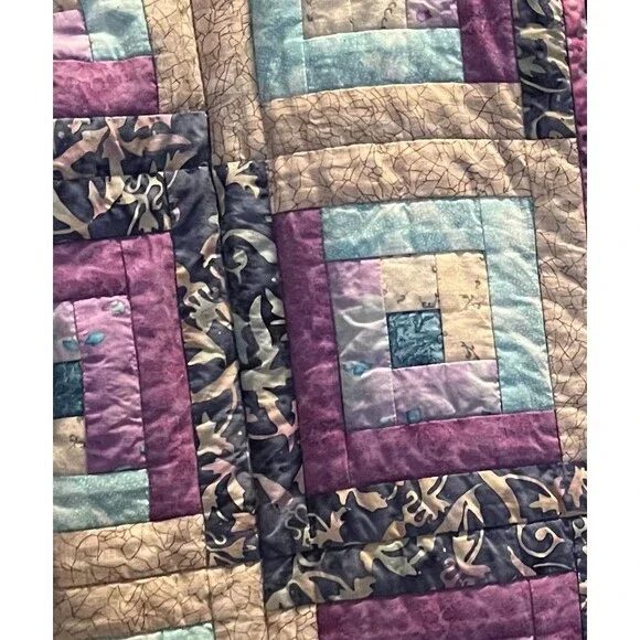 VTG Handmade Patchwork Quilted Shabby Chic Open Cardigan Womens XL+ Grandma Navy - Picture 2 of 5